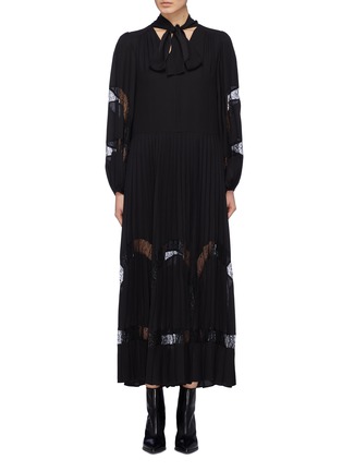 Main View - Click To Enlarge - ELIZABETH AND JAMES - 'Natalie' sash tie neck lace panel pleated dress