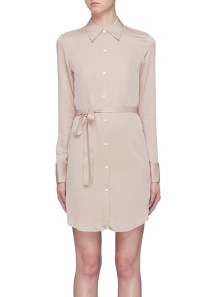Main View - Click To Enlarge - THEORY - 'Clean' satin yoke belted silk shirt dress