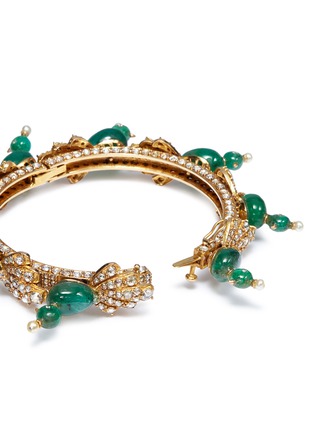 Detail View - Click To Enlarge - AISHWARYA - Diamond emerald gold alloy silver bangle