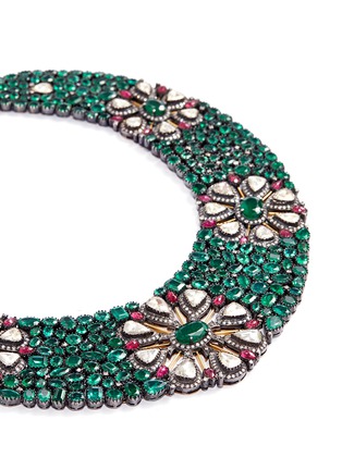Detail View - Click To Enlarge - AISHWARYA - Diamond emerald ruby bib necklace