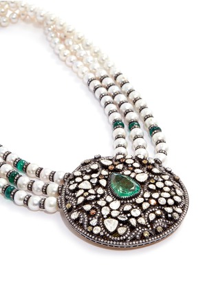 Detail View - Click To Enlarge - AISHWARYA - Diamond emerald pearl multi strand necklace
