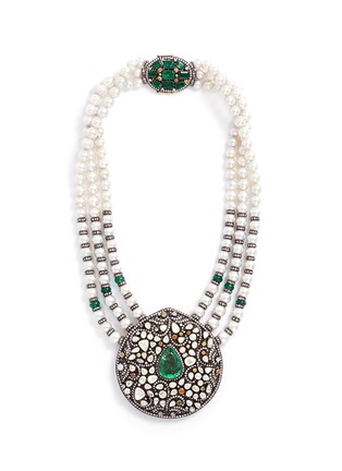 Main View - Click To Enlarge - AISHWARYA - Diamond emerald pearl multi strand necklace