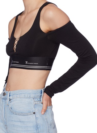 Detail View - Click To Enlarge - T BY ALEXANDER WANG - Lace-up front cold shoulder cropped top