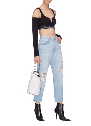Figure View - Click To Enlarge - T BY ALEXANDER WANG - Lace-up front cold shoulder cropped top