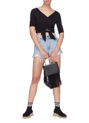 Figure View - Click To Enlarge - T BY ALEXANDER WANG - Tie cutout wrap cropped top