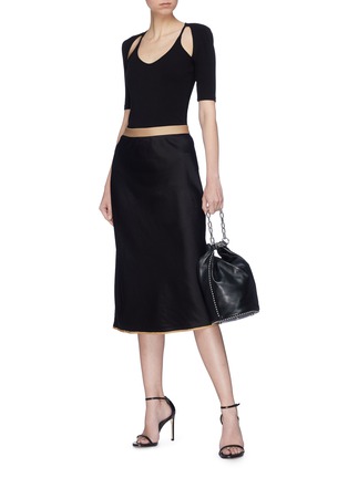 Figure View - Click To Enlarge - T BY ALEXANDER WANG - 'Wash & Go' contrast waistband satin midi skirt