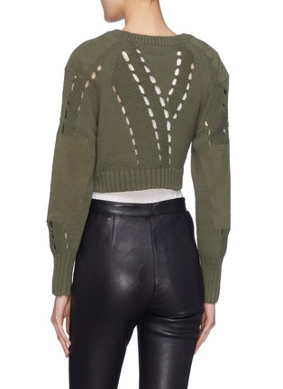 Back View - Click To Enlarge - T BY ALEXANDER WANG - Elbow patch perforated cropped utility sweater