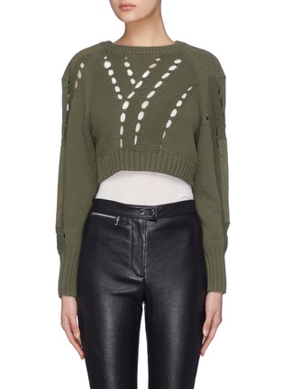 Main View - Click To Enlarge - T BY ALEXANDER WANG - Elbow patch perforated cropped utility sweater