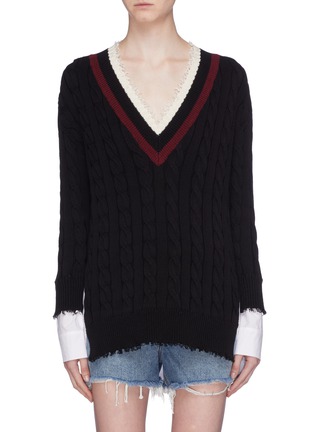 Main View - Click To Enlarge - T BY ALEXANDER WANG - Poplin panel V-neck sweater