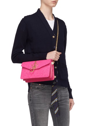 Front View - Click To Enlarge - JW ANDERSON - Logo plate wool felt and leather shoulder bag