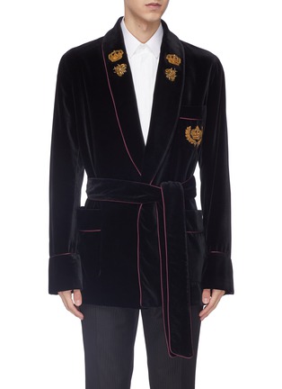 Main View - Click To Enlarge - - - Crown bee embellished cotton-silk velvet robe jacket