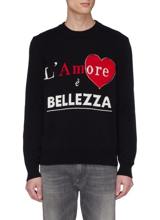 Main View - Click To Enlarge - - - 'L'Amore é Bellezza' slogan intarsia cashmere sweater
