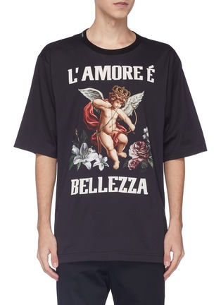 Main View - Click To Enlarge - - - 'L'Amore é Bellezza' slogan angel print oversized T-shirt