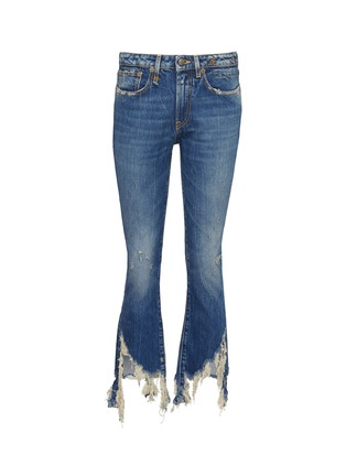 Main View - Click To Enlarge - R13 - 'Spiral Kick' shredded cuff cropped flared jeans