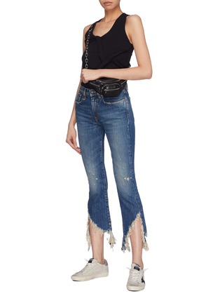 Figure View - Click To Enlarge - R13 - 'Spiral Kick' shredded cuff cropped flared jeans