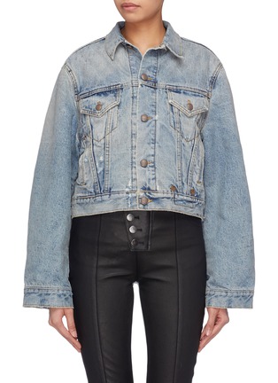 Main View - Click To Enlarge - R13 - 'Holly Clean' wide sleeve cropped denim trucker jacket