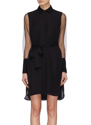Main View - Click To Enlarge - EQUIPMENT - 'Clea' tulle sleeve belted silk shirt dress