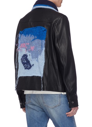 Back View - Click To Enlarge - ACNE STUDIOS - Abstract graphic knit appliqué leather jacket
