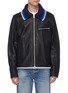 Main View - Click To Enlarge - ACNE STUDIOS - Abstract graphic knit appliqué leather jacket