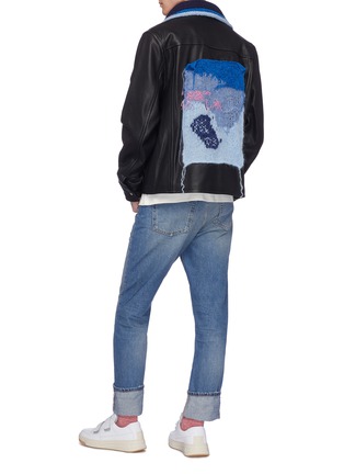 Figure View - Click To Enlarge - ACNE STUDIOS - Abstract graphic knit appliqué leather jacket