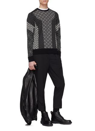 Figure View - Click To Enlarge - NEIL BARRETT - Mix geometric jacquard Merino wool sweater