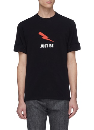 Main View - Click To Enlarge - NEIL BARRETT - Thunderbolt slogan print roll cuff T-shirt