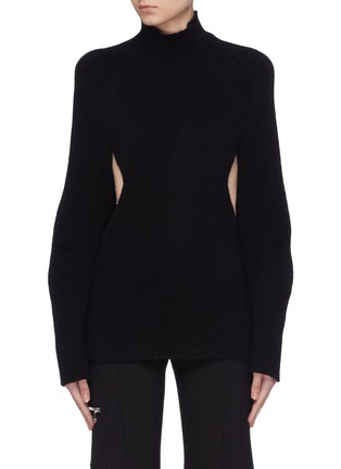 Main View - Click To Enlarge - CHLOÉ - Puff sleeve cutout waist mock neck sweater