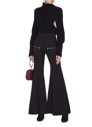 Figure View - Click To Enlarge - CHLOÉ - Puff sleeve cutout waist mock neck sweater