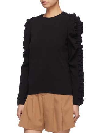 Detail View - Click To Enlarge - CHLOÉ - Ruffle sleeve detachable cuff crepe blouse