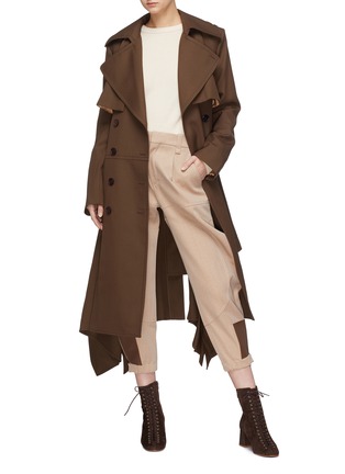 Figure View - Click To Enlarge - CHLOÉ - Belted drape outseam virgin wool twill trench coat