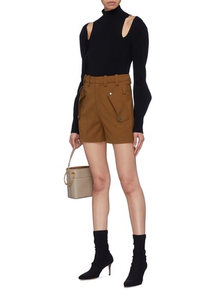 Figure View - Click To Enlarge - CHLOÉ - Puff sleeve slit shoulder wool blend turtleneck sweater
