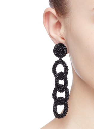 Figure View - Click To Enlarge - OSCAR DE LA RENTA - Beaded interlocking hoop link clip earrings