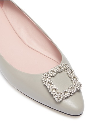 Detail View - Click To Enlarge - PEDDER RED - 'Jeanne' strass pavé square brooch leather flats