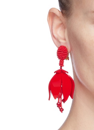 Figure View - Click To Enlarge - OSCAR DE LA RENTA - Floral glass crystal drop clip earrings