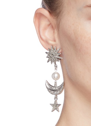 Figure View - Click To Enlarge - OSCAR DE LA RENTA - Glass crystal faux pearl moon and star clip earrings