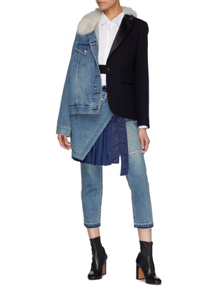 Figure View - Click To Enlarge - SACAI - Buckled pleated wrap overlay cropped jeans