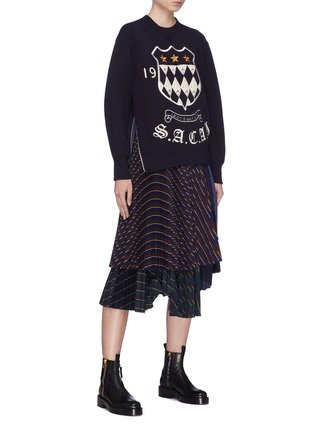 Figure View - Click To Enlarge - SACAI - Logo crest embroidered zip outseam sweatshirt