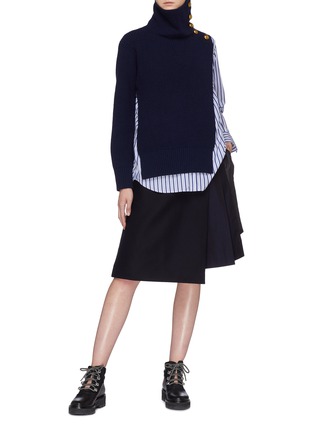 Figure View - Click To Enlarge - SACAI - Stripe shirt panel turtleneck wool sweater