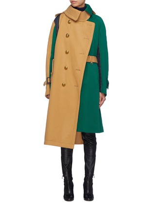 Main View - Click To Enlarge - SACAI - Belted colourblock patchwork panel coat