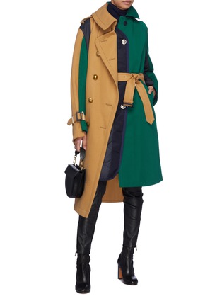 Figure View - Click To Enlarge - SACAI - Belted colourblock patchwork panel coat