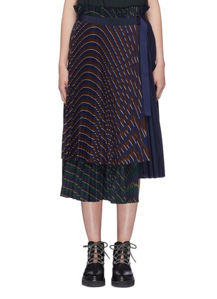 Main View - Click To Enlarge - SACAI - Belted mix stripe plissé pleated skirt