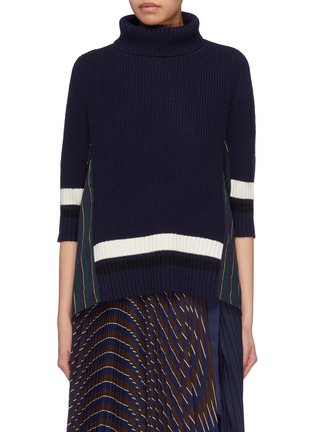Main View - Click To Enlarge - SACAI - Stripe pleated back rib knit turtleneck sweater