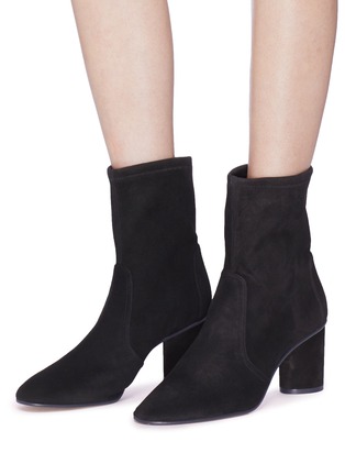 Figure View - Click To Enlarge - STUART WEITZMAN - 'Margot' cylindrical heel stretch suede ankle boots