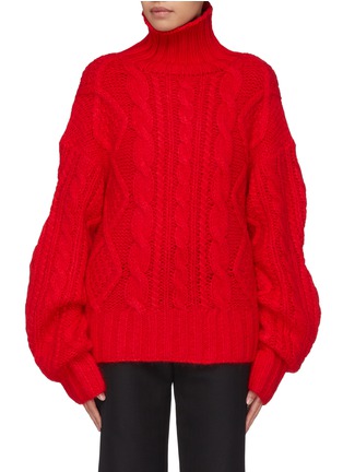 Main View - Click To Enlarge - AALTO - Extra long sleeve cable knit turtleneck sweater