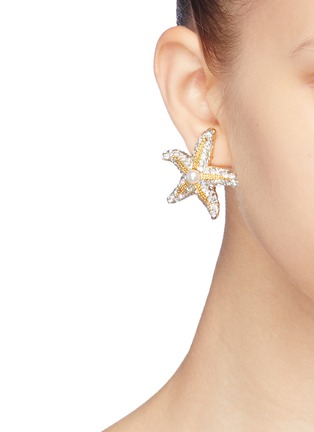 Figure View - Click To Enlarge - KENNETH JAY LANE - Glass crystal starfish clip earrings