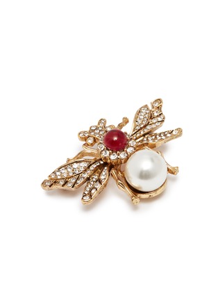 Detail View - Click To Enlarge - KENNETH JAY LANE - Cabochon glass crystal glass pearl bee brooch