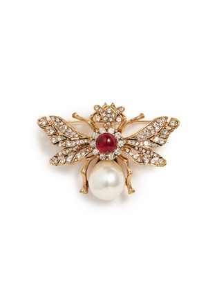 Main View - Click To Enlarge - KENNETH JAY LANE - Cabochon glass crystal glass pearl bee brooch