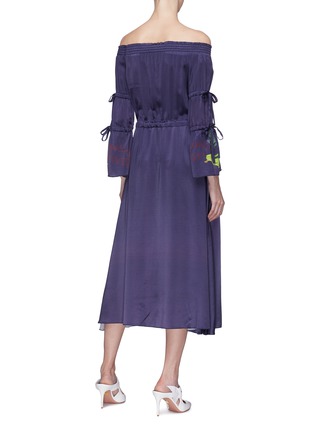 Back View - Click To Enlarge - PATRICIA IGLESIAS - Floral print tie sleeve off-shoulder silk dress