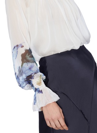 Detail View - Click To Enlarge - PATRICIA IGLESIAS - Smocked yoke floral print silk blouse