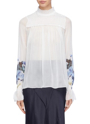 Main View - Click To Enlarge - PATRICIA IGLESIAS - Smocked yoke floral print silk blouse